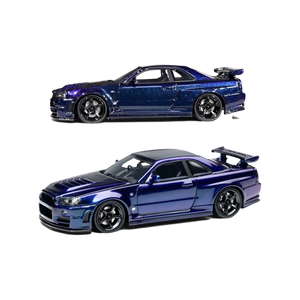 Lot57Supplies Diecast Shop 1:64 scale Cars' Lounge Nissan Skyline GT-R R34 Z-TUNE model in metallic Midnight Purple.