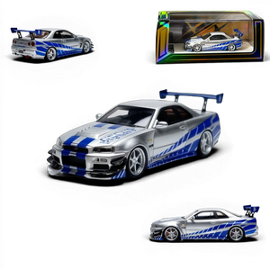 404ERROR Nissan Skyline R34 1:64 scale resin model in silver and blue Fast & Furious livery from Lot57Supplies