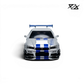 Lot57Supplies Diecast Shop 404ERROR 1:64 scale resin Nissan Skyline R34 in silver and blue Fast & Furious livery.