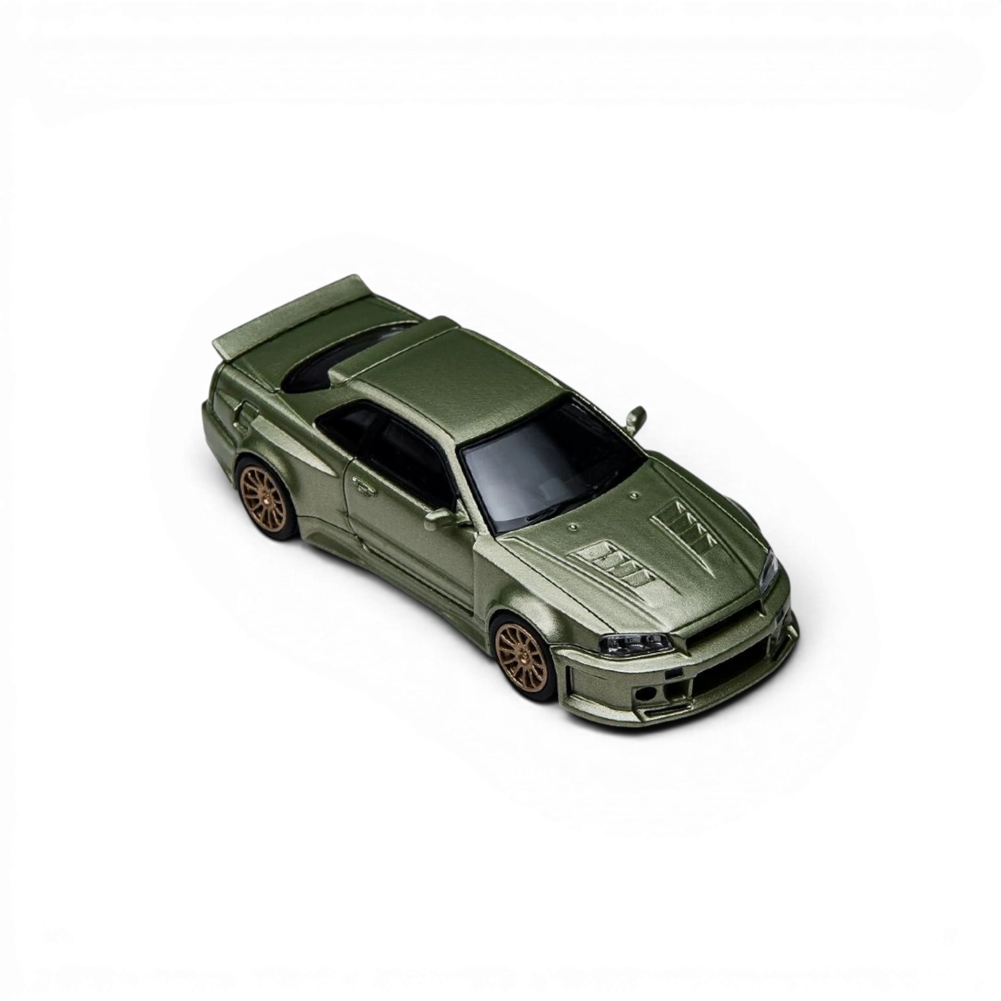 Lot57Supplies Diecast Shop Millennium Jade Nissan Skyline GT-R R34 Smilodon 1:64 scale diecast model with aggressive aero.