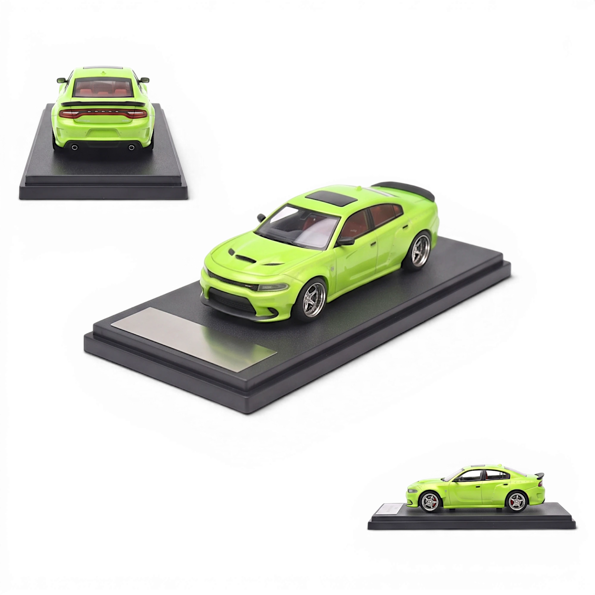 Lot57Supplies Diecast Shop 1:64 scale olive green 2023 Dodge Charger SRT Hellcat diecast model car on display base