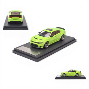 Lot57Supplies Diecast Shop 1:64 scale olive green 2023 Dodge Charger SRT Hellcat diecast model car on display base