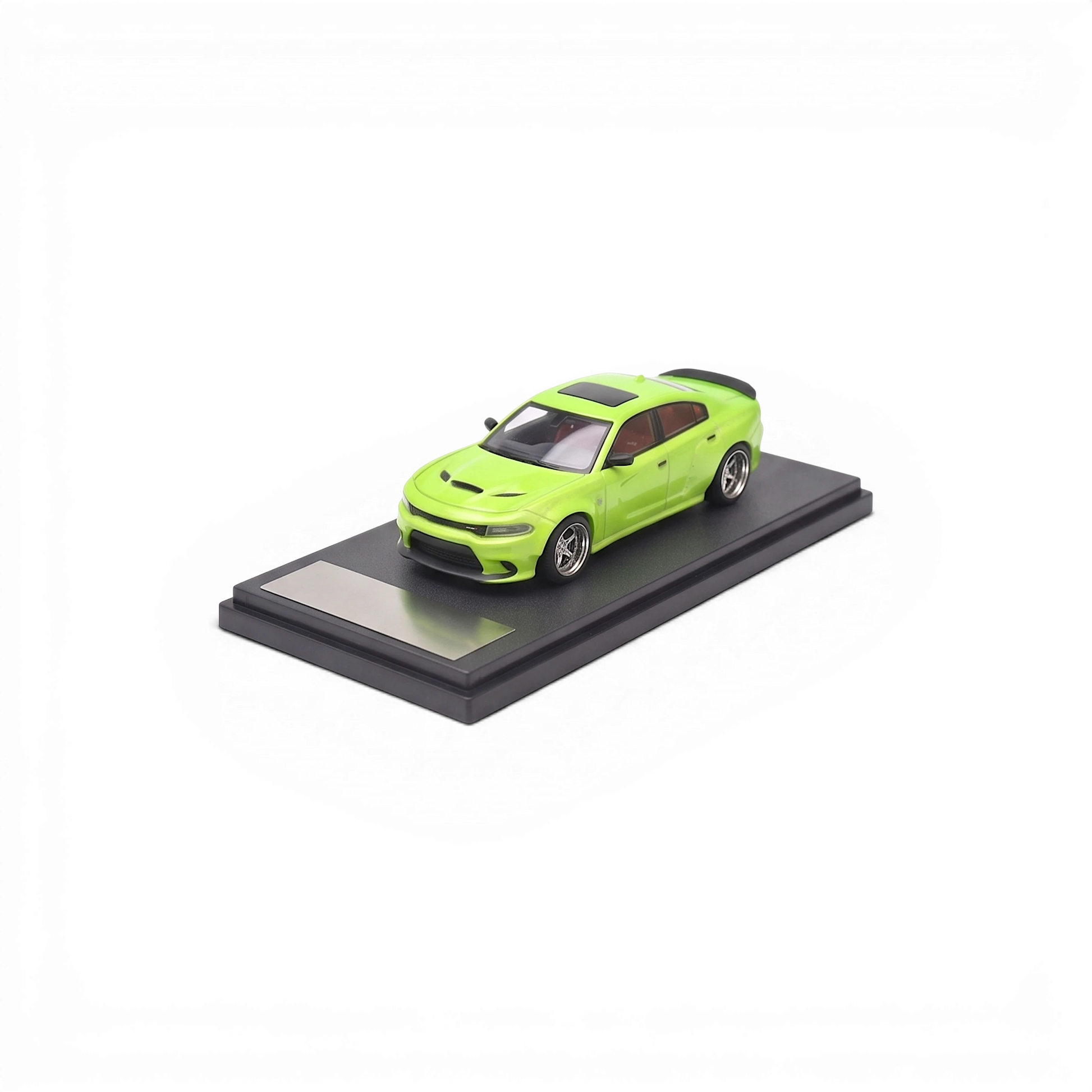 Lot57Supplies Diecast Shop 1:64 scale 7CM Model 2023 Dodge Charger SRT Hellcat in olive green on a display base.