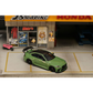 Lot57Supplies Diecast Shop 1:64 scale olive green SW G87 M2 ADRO modified diecast car with high wing parked in diorama