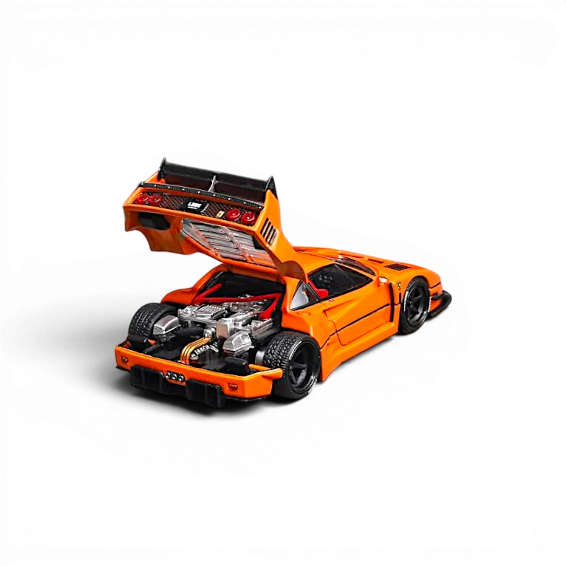 Lot57Supplies Diecast Shop Star Models 1:64 scale orange F40 LB-Works wide-body diecast car with open engine bay