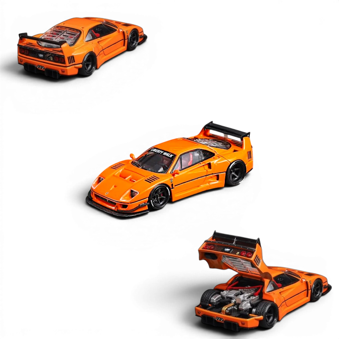 Lot57Supplies Diecast Shop 1:64 scale orange Star Models F40 LB-Works wide-body diecast supercar with black spoiler