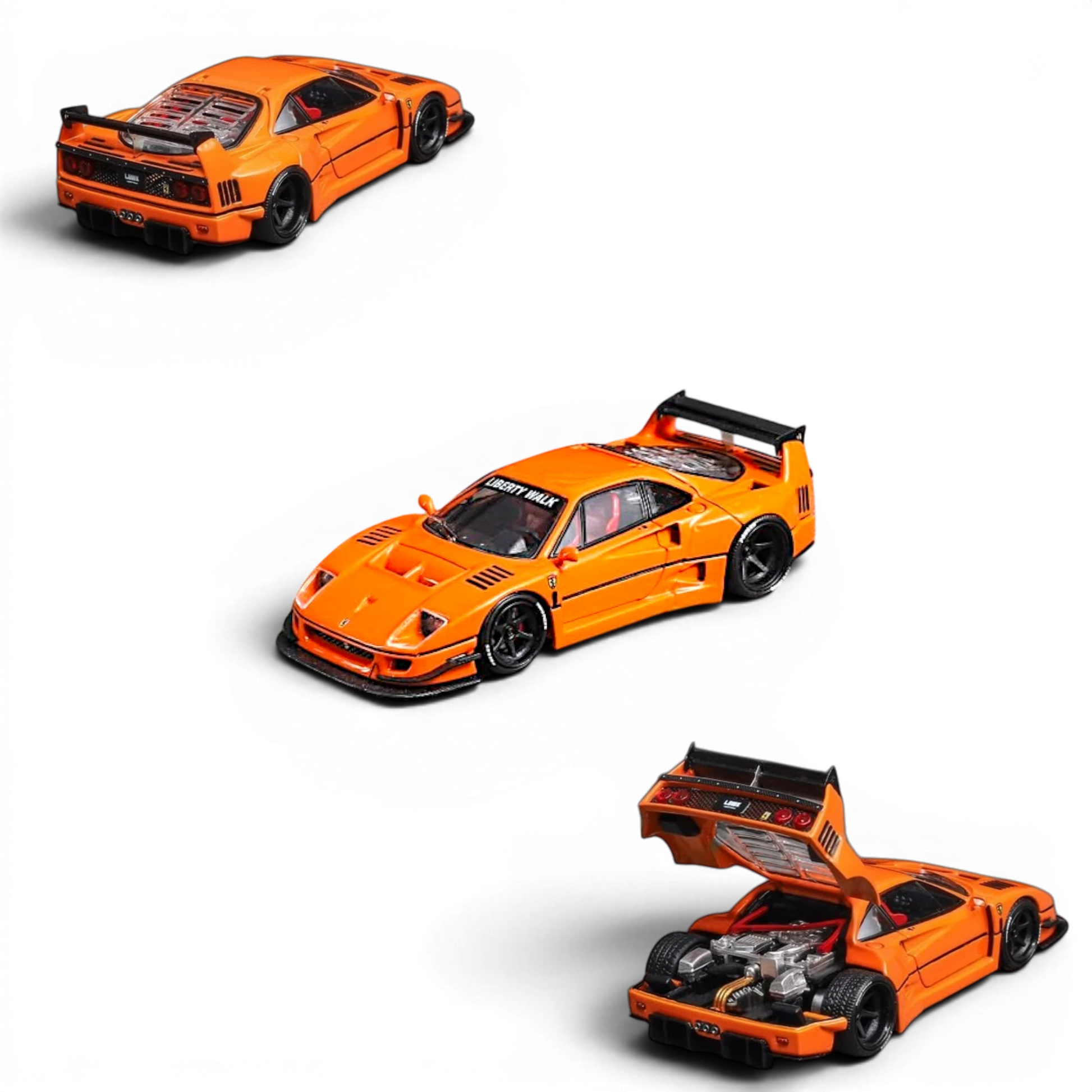 Lot57Supplies Diecast Shop 1:64 scale orange Star Models F40 LB-Works wide-body diecast supercar with black spoiler