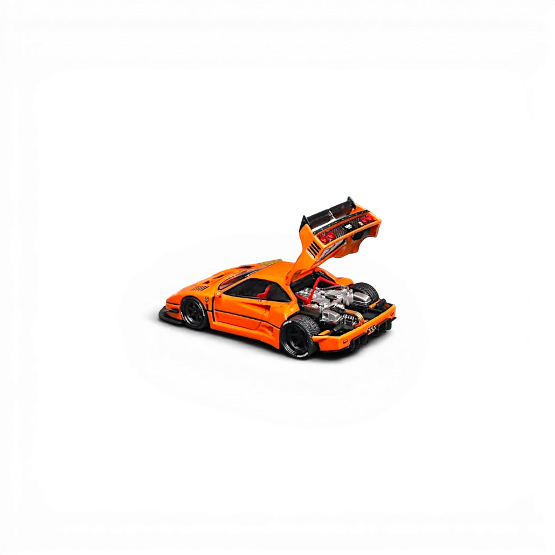 Lot57Supplies Diecast Shop Star Models orange F40 LB-Works wide-body diecast supercar with open engine bay