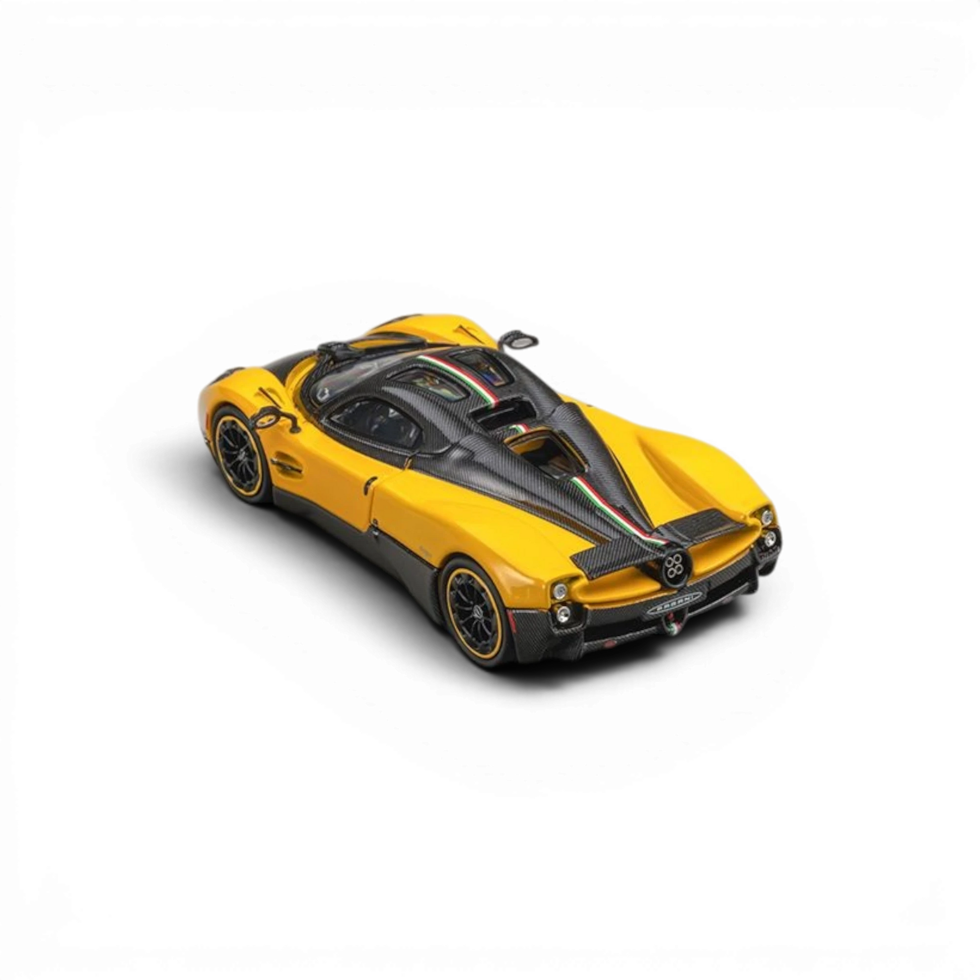 Lot57Supplies Diecast Shop 1:64 scale CM Model Pagani Utopia in Giallo Ginevra yellow with carbon fiber details.