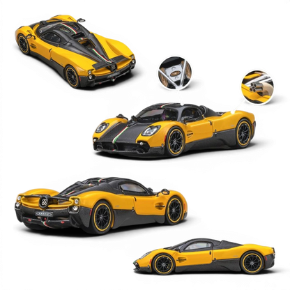 Lot57Supplies Diecast Shop 1:64 scale CM Model Pagani Utopia in Giallo Ginevra yellow with carbon fiber details.