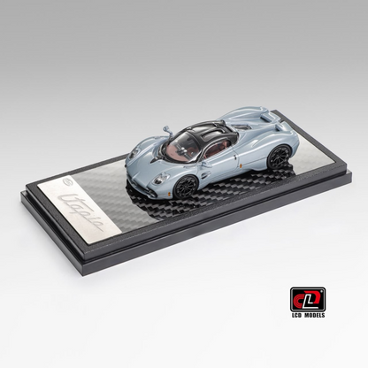 Lot57Supplies Diecast Shop LCD Pagani Utopia 1:64 scale diecast model car in ice blue with carbon fiber base