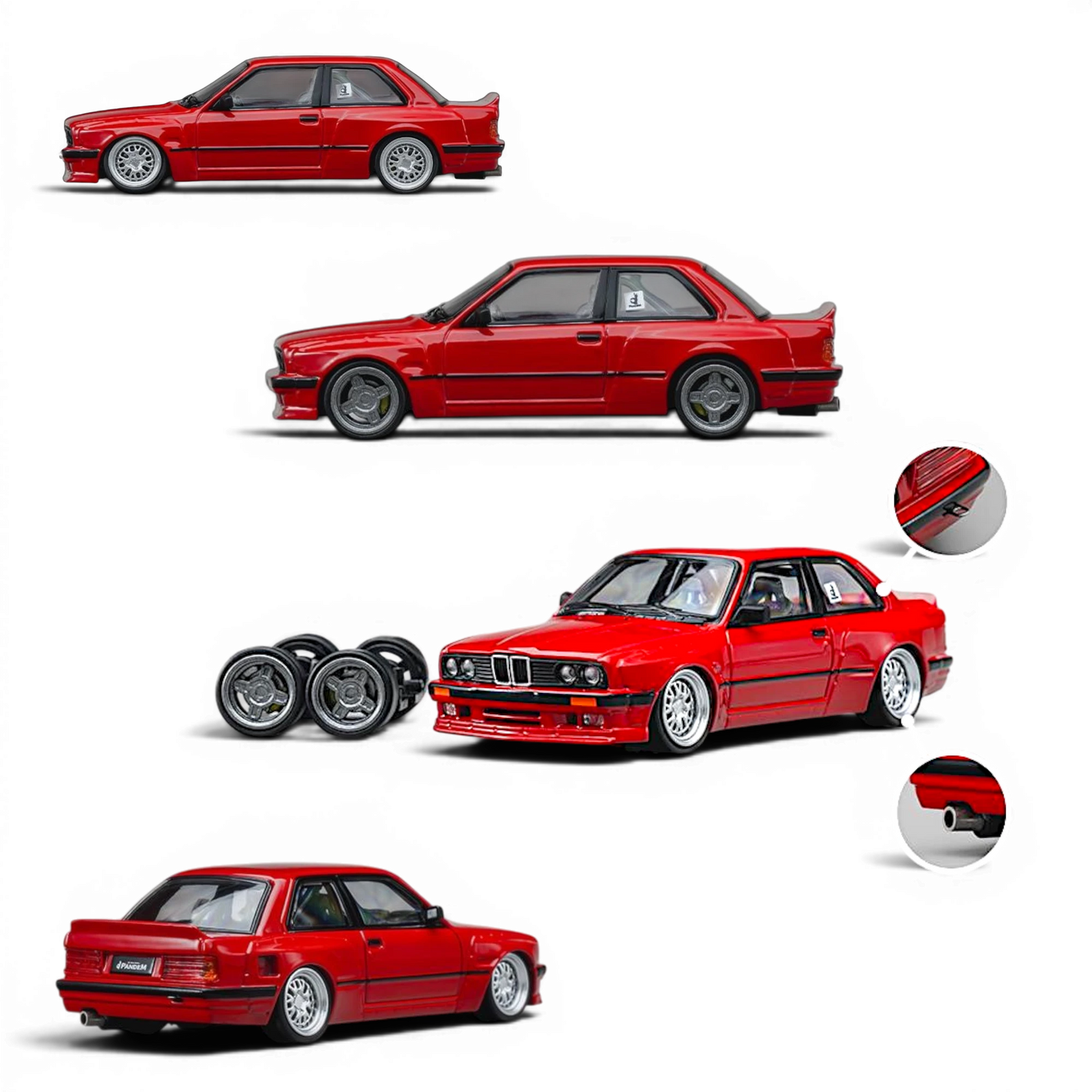 Lot57Supplies Diecast Shop CM Model Pandem BMW M3 E30 in bright red, 1:64 scale diecast car with custom wheels.