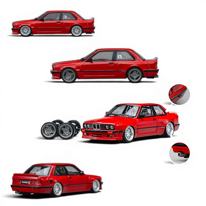 Lot57Supplies Diecast Shop CM Model Pandem BMW M3 E30 in bright red, 1:64 scale diecast car with custom wheels.