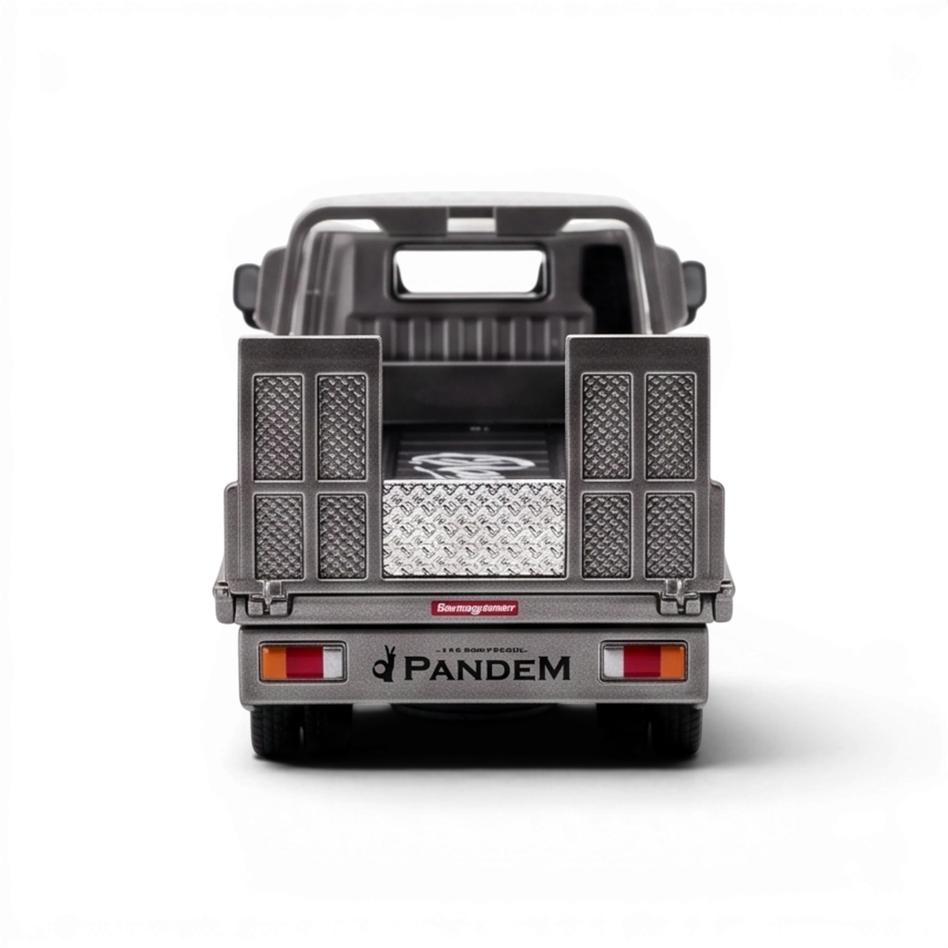 Lot57Supplies Diecast Shop Pop Race Pandem Fuso 300 flatbed transporter in silver chrome, 1:64 scale diecast model.