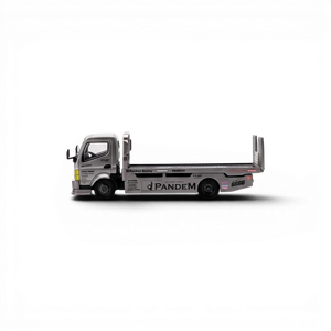 Lot57Supplies Diecast Shop Pop Race Pandem Fuso 300 flatbed transporter in silver chrome, 1:64 scale diecast model.