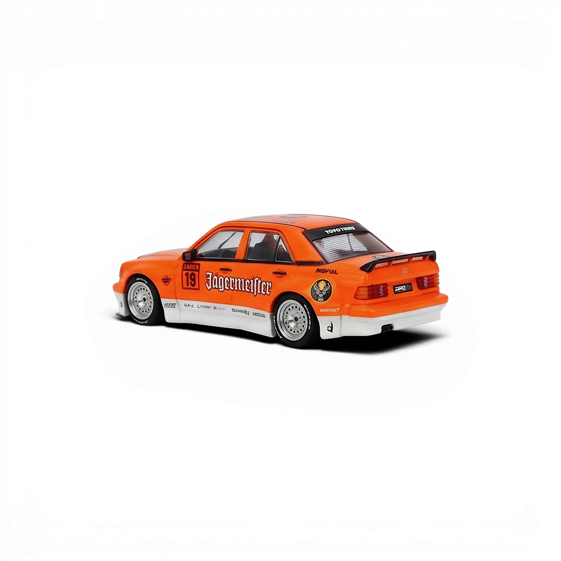 Lot57Supplies Diecast Shop INNO64 Pandem Rocket Bunny 190E diecast car in orange Jagermeister livery, 1:64 scale