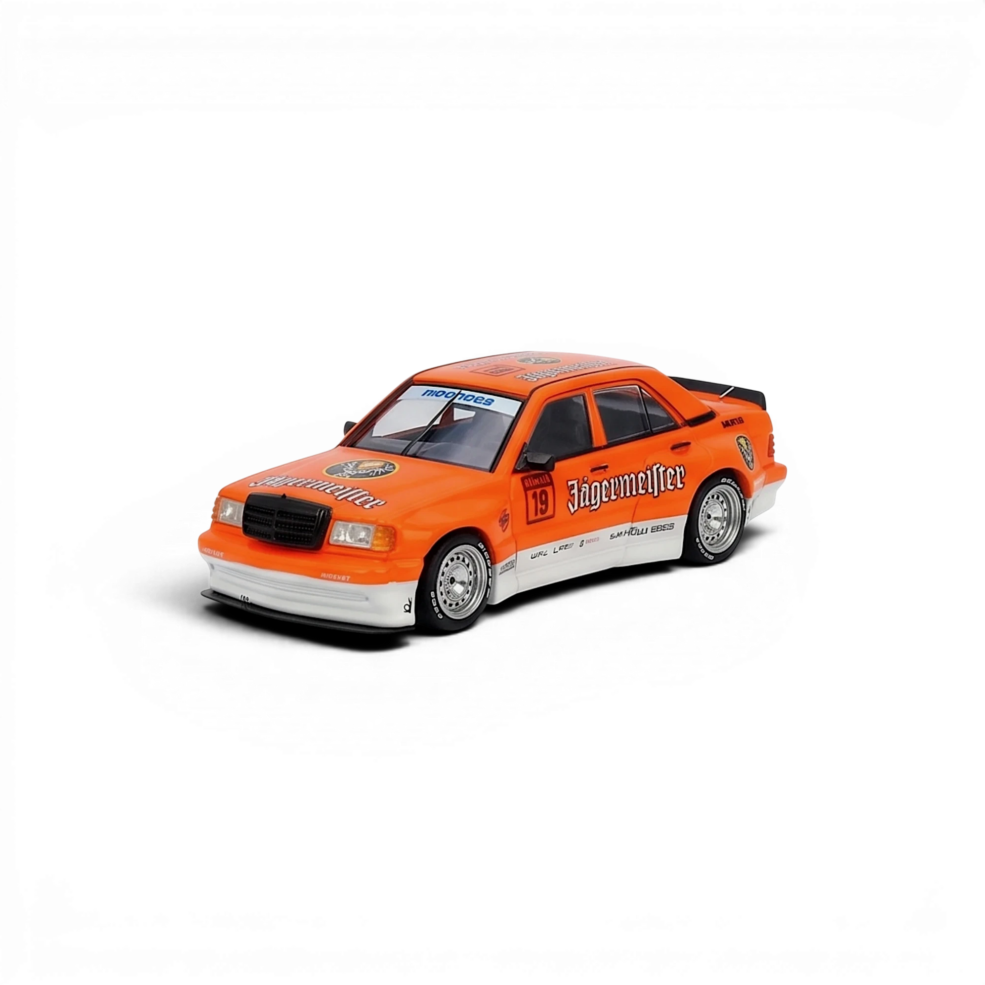 Lot57Supplies Diecast Shop INNO64 Pandem Rocket Bunny 190E diecast car in orange Jagermeister livery, 1:64 scale