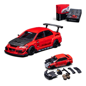 Lot57Supplies Diecast Shop PEAKO 1:64 Mitsubishi Lancer Evolution IX VARIS widebody model in red with carbon hood