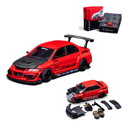 Lot57Supplies Diecast Shop PEAKO 1:64 Mitsubishi Lancer Evolution IX VARIS widebody model in red with carbon hood