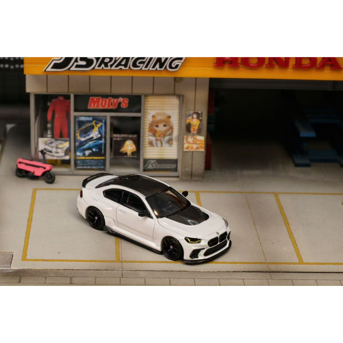 Lot57Supplies Diecast Shop 1:64 scale SW G87 M2 ADRO modified diecast car in pearl white with a low rear wing