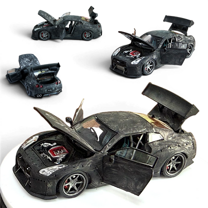 Lot57Supplies Diecast Shop PGM 1:64 scale Nissan GTR R35 diecast model car in black carbon fiber with opening parts