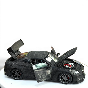 Lot57Supplies Diecast Shop PGM 1:64 scale GTR R35 diecast model car in black carbon fiber with opening doors and hood