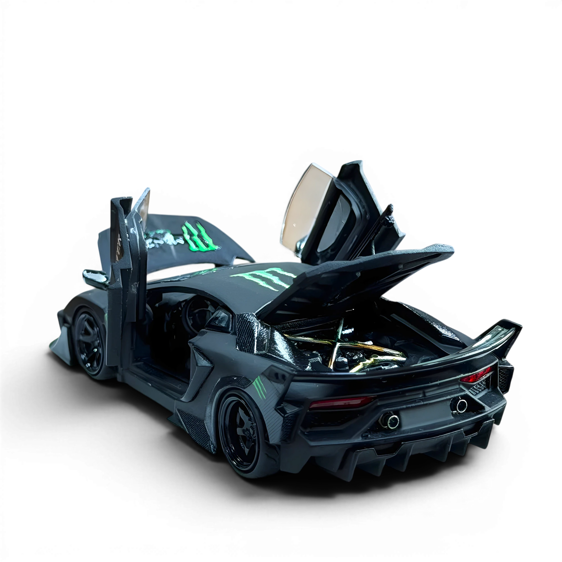 Lot57Supplies Diecast Shop PGM LP700 GT EVO Black Monster diecast model car with open doors and engine bay