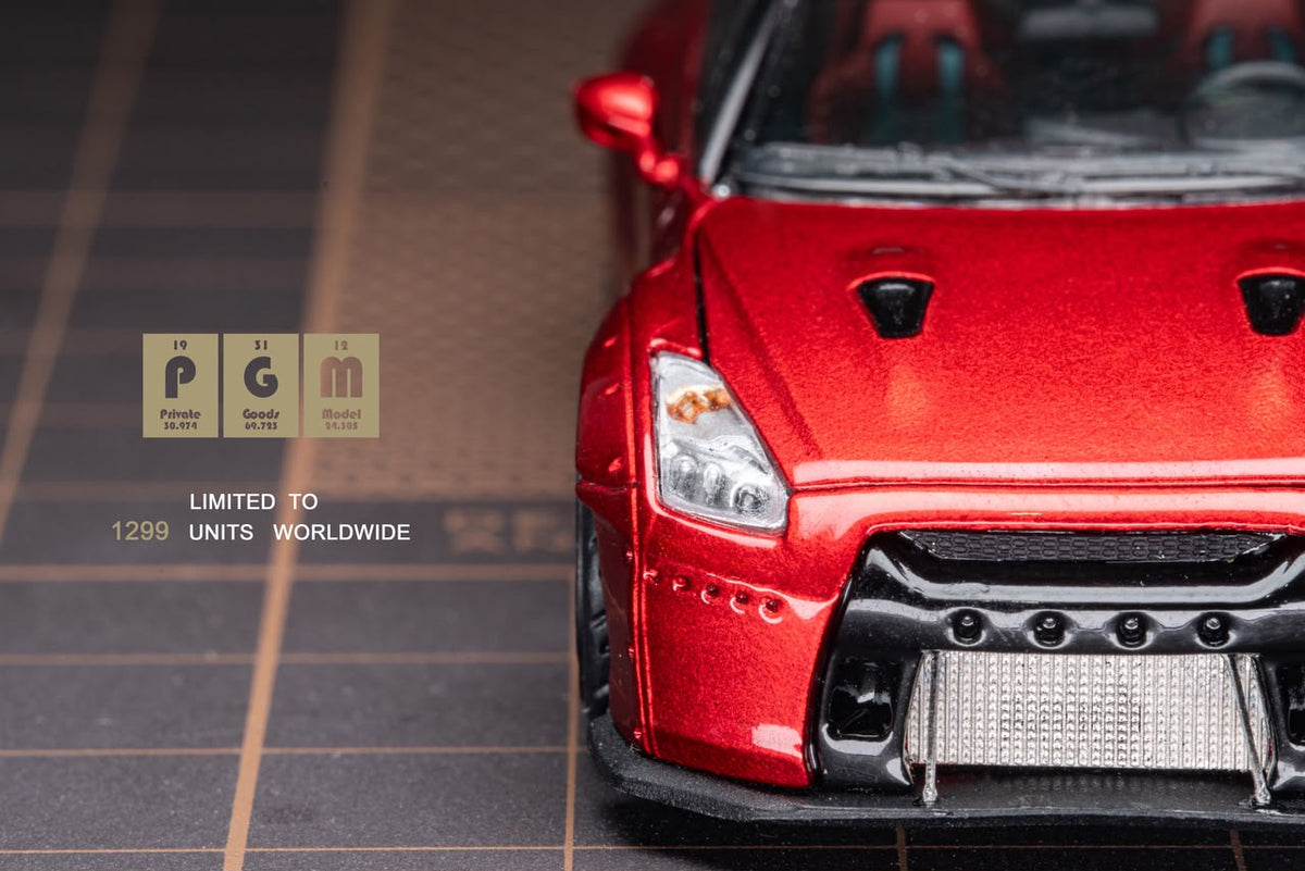 Lot57Supplies Diecast Shop PGM Nissan R35 widebody diecast model car in metallic red, Chengdu AutoShow 2026 exclusive
