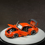Lot57Supplies Diecast Shop 1:64 scale PGM RWB 993 diecast model car in bright thermal orange with opening features