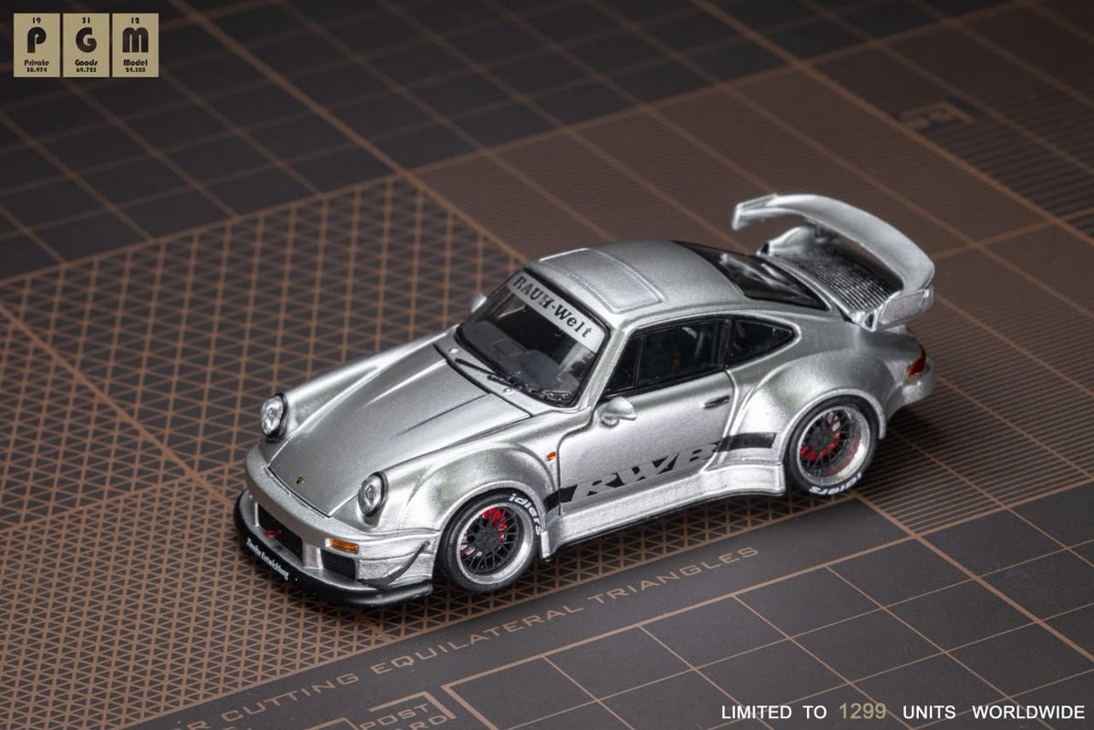 Lot57Supplies Diecast Shop PGM RWB930 silver diecast model car, 1:64 scale Chengdu AutoShow exclusive edition.