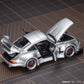 Lot57Supplies Diecast Shop PGM RWB930 silver diecast model car with open doors and hood on a cutting mat