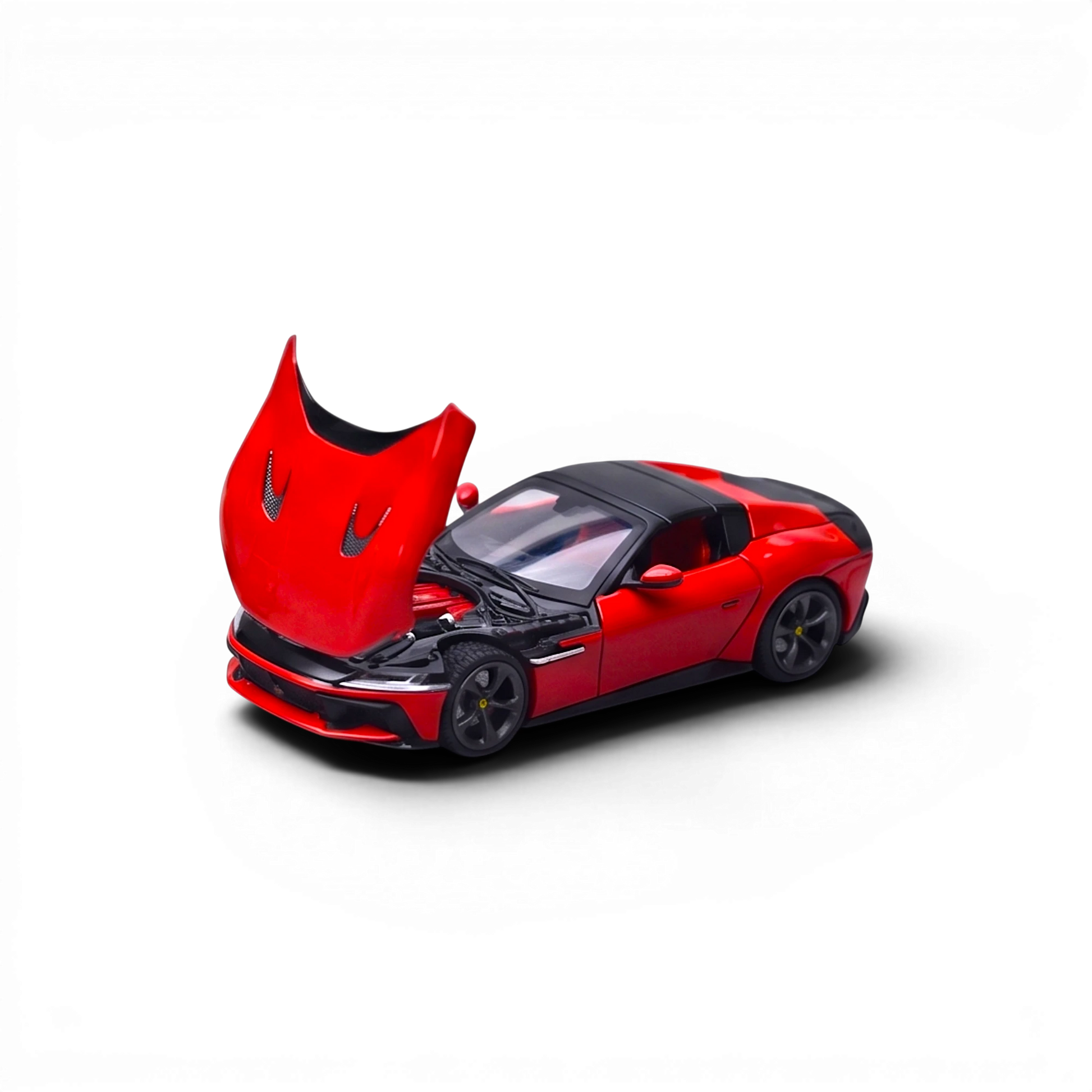 Lot57Supplies Diecast Shop 1:64 scale Rosso Corsa red Phantom Knight 12Cilindri Coupe diecast model car with opening hood and engine detail.