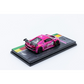 Lot57Supplies Diecast Shop 1:64 scale pink Audi R8 LMS GT3 EVO II diecast race car on a display base