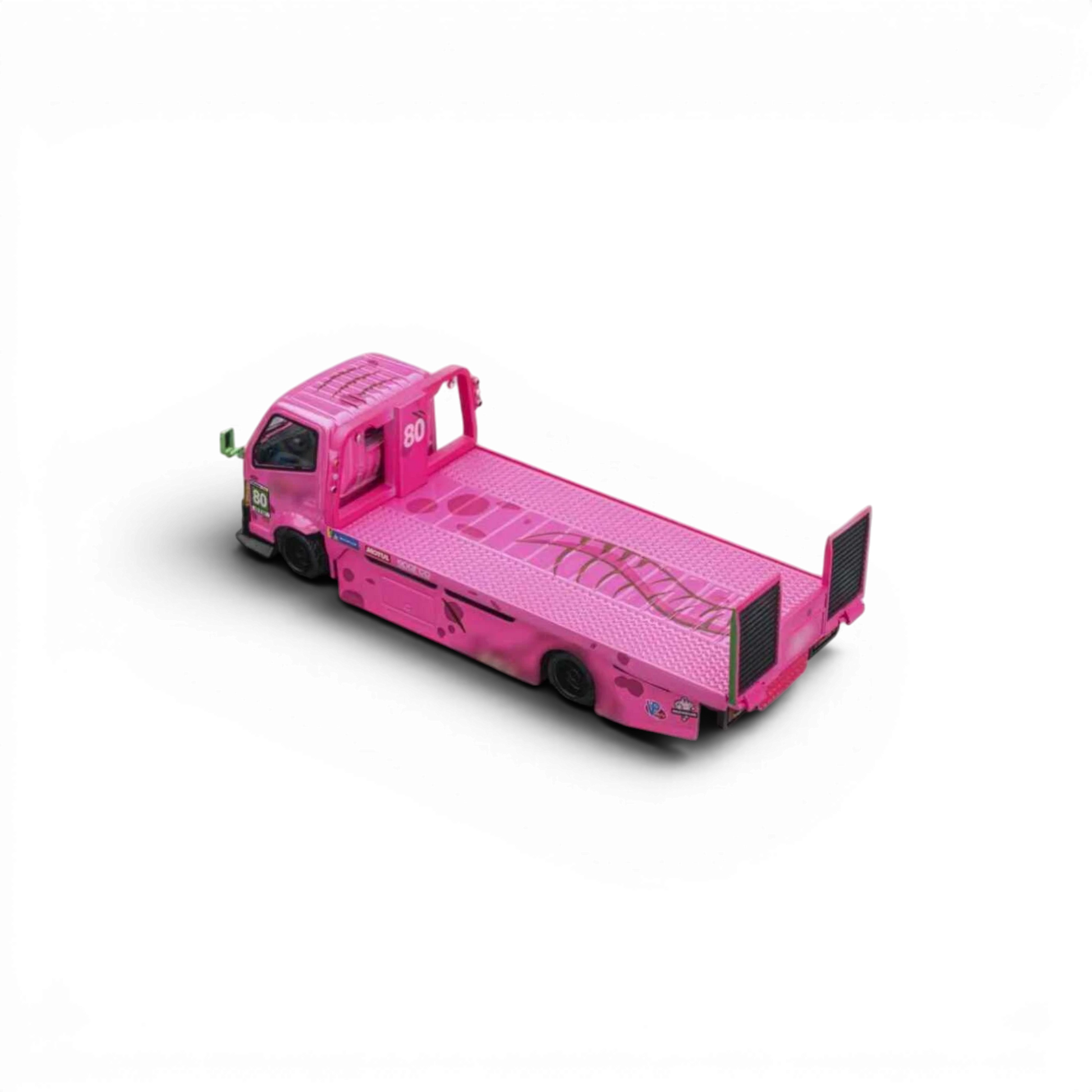 Lot57Supplies Diecast Shop Mega Gear Custom Hauler 1:64 scale pink diecast truck with dinosaur-themed graphics