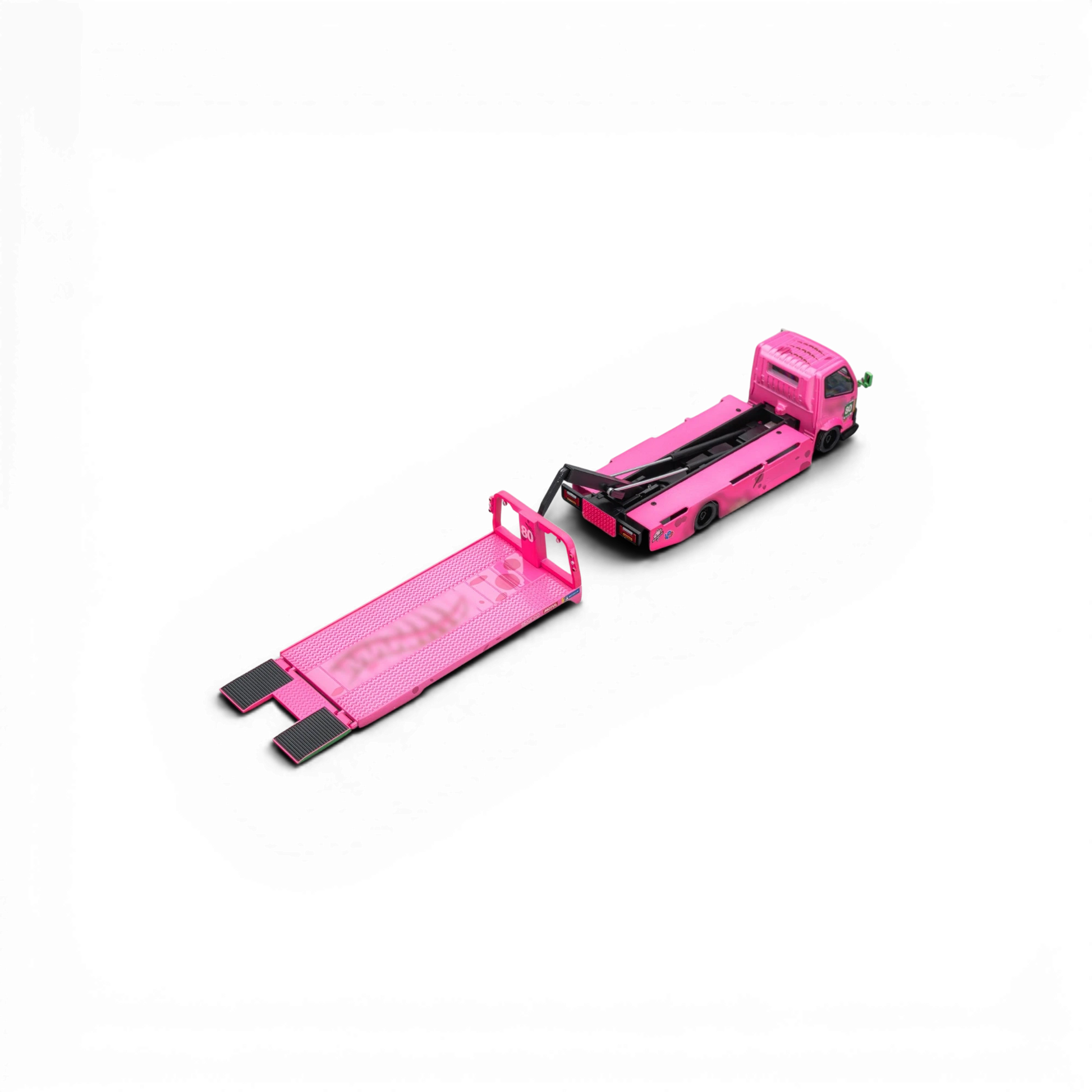 Lot57Supplies Diecast Shop Mega Gear Custom Hauler 1:64 scale diecast truck in pink dino theme with flatbed trailer