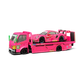 Lot57Supplies Diecast Shop 1:64 scale pink Hino 300 Dino hauler truck carrying a Mini GT Porsche 911 GT3 R ROXY car