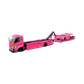 Lot57Supplies Diecast Shop 1:64 scale pink Hino 300 Dino hauler truck carrying a Mini GT Porsche 911 GT3 R ROXY car