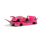 Lot57Supplies Diecast Shop 1:64 scale pink Hino 300 Dino hauler truck carrying a pink Porsche 911 GT3 R ROXY race car.