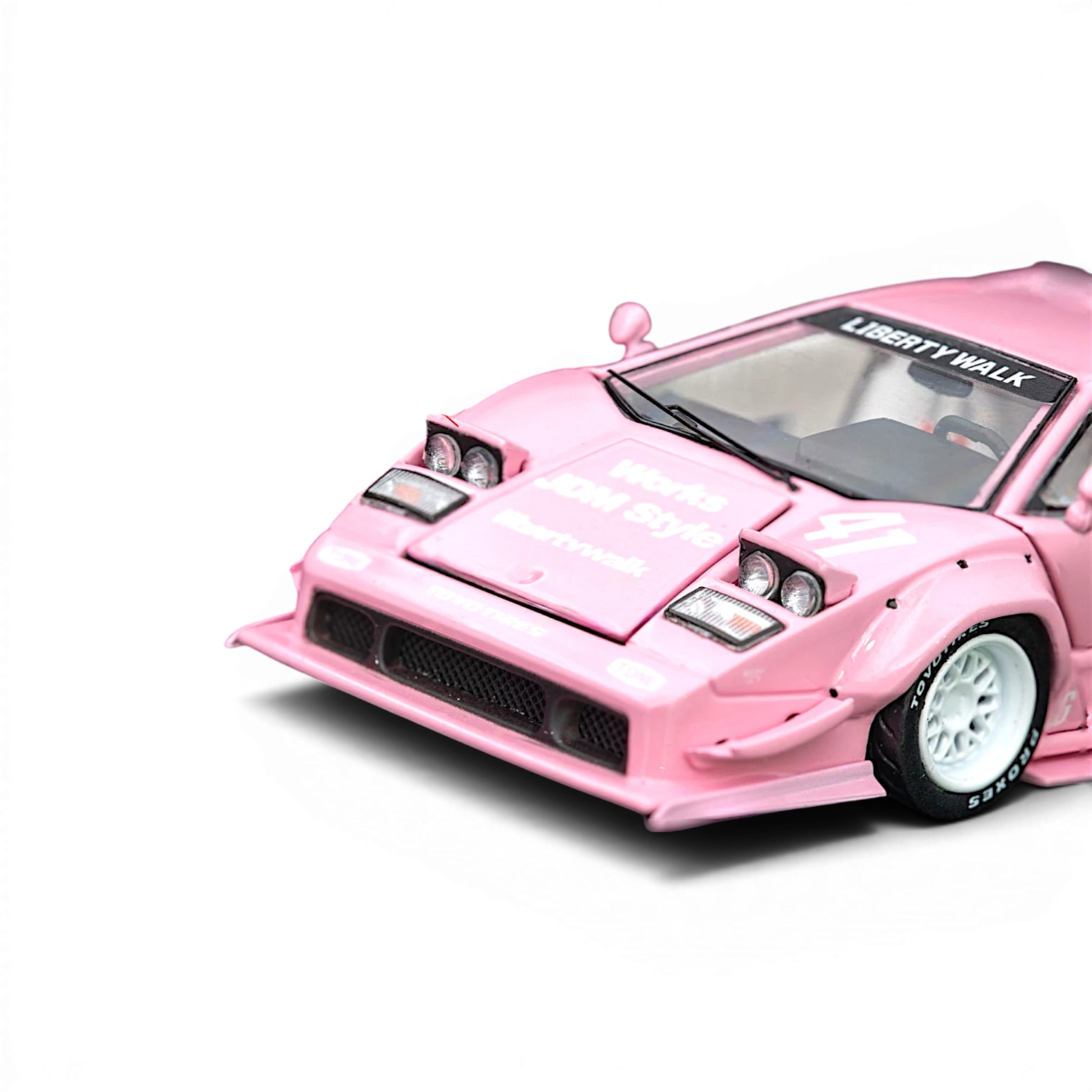 Lot57Supplies Diecast Shop TOPART LBWK Countach 1:64 scale diecast model car in Lover's Pink with Liberty Walk branding.