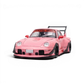 Lot57Supplies Diecast Shop pink 1:64 scale SW RWB 993 diecast model car with wide body kit and rear spoiler.