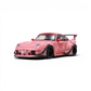 Lot57Supplies Diecast Shop pink RWB 993 1:64 scale model car with racing decals and a large rear spoiler.