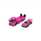 Lot57Supplies Diecast Shop TL&SR 1:64 scale pink Tyrannosaurus diecast flatbed truck and Porsche race car set