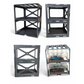 Lot57Supplies Diecast Shop modular gunmetal pit rack display stand for 1:64 scale diecast cars with diamond-plate shelves.