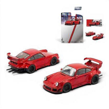 Lot57Supplies Diecast Shop Pop Race RWB 930 red diecast model car in 1:64 scale with widebody kit and black wheels