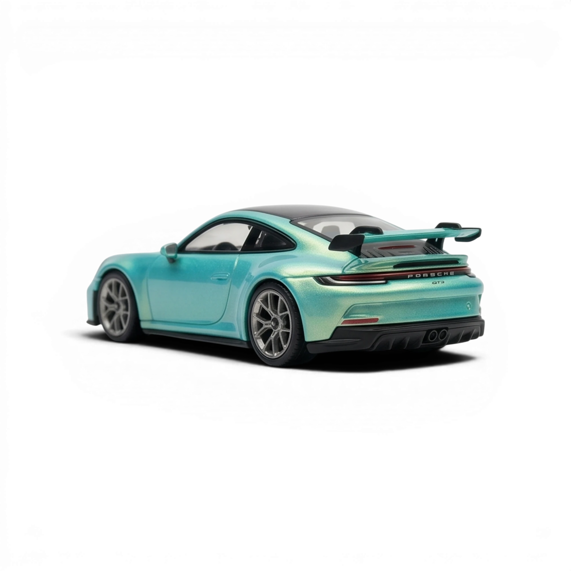Lot57Supplies Diecast Shop 1:64 scale resin model of a Bamboo Green Porsche 911 GT3 with a large rear spoiler.