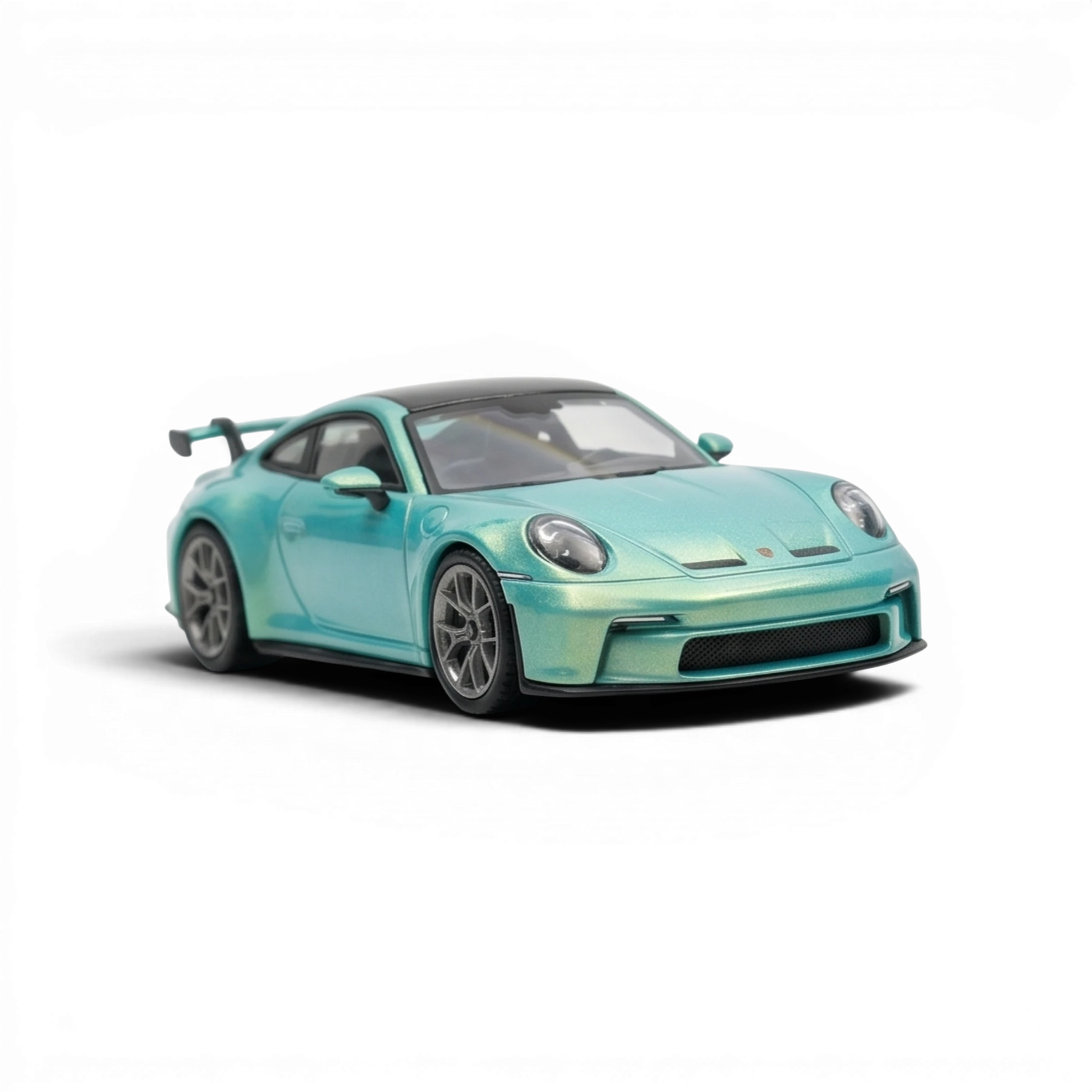 Lot57Supplies Diecast Shop 1:64 scale resin model of a Porsche 911 GT3 in Bamboo Green with a black roof and spoiler.