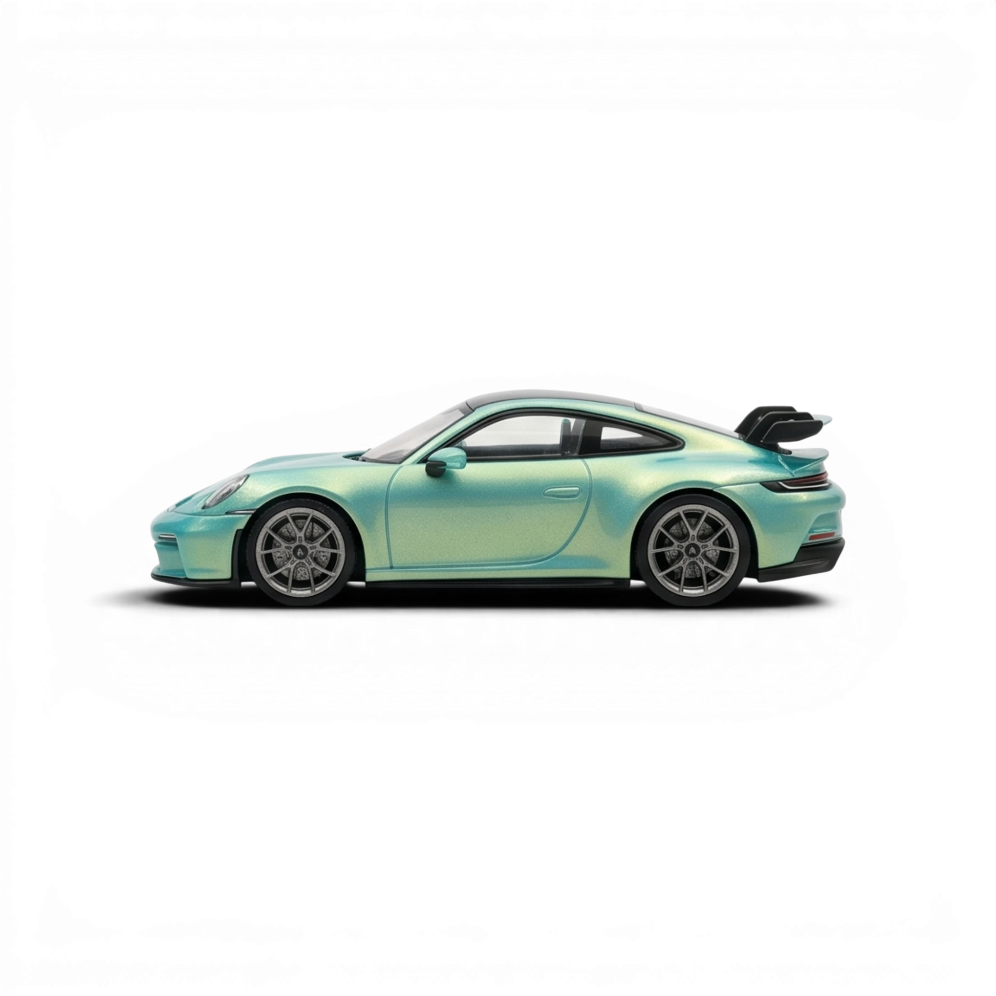 Lot57Supplies Diecast Shop 1:64 scale resin model of a Porsche 911 GT3 in Bamboo Green with a rear spoiler.