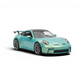Lot57Supplies Diecast Shop 1:64 scale resin model of a Porsche 911 GT3 in Bamboo Green with a black roof and spoiler.