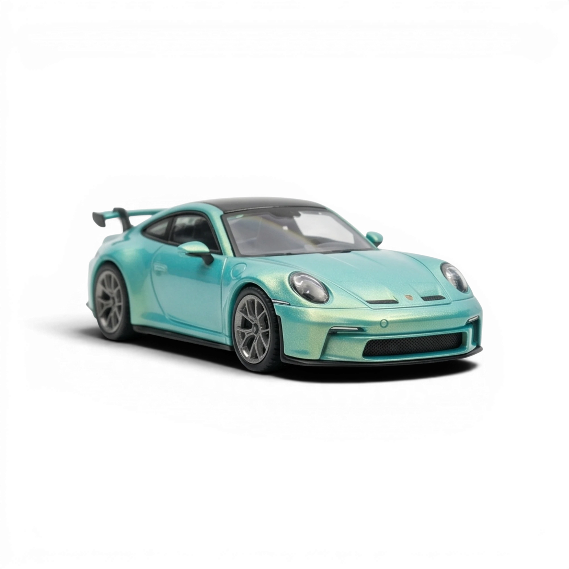 Lot57Supplies Diecast Shop 1:64 scale resin model of a Porsche 911 GT3 in Bamboo Green with a black roof and spoiler.