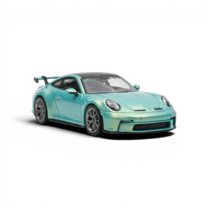 Lot57Supplies Diecast Shop 1:64 scale resin model of a Porsche 911 GT3 in Bamboo Green with a black roof and spoiler.